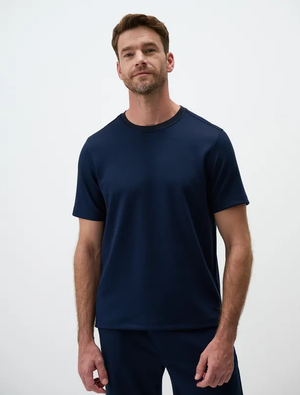 Women Dark Blue Crew Neck Short Sleeve Mens T-Shirt