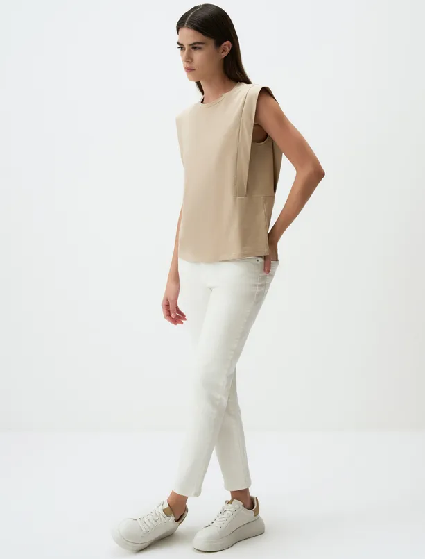Women Mink Sleeveless Crew-Neck Basic T-Shirt