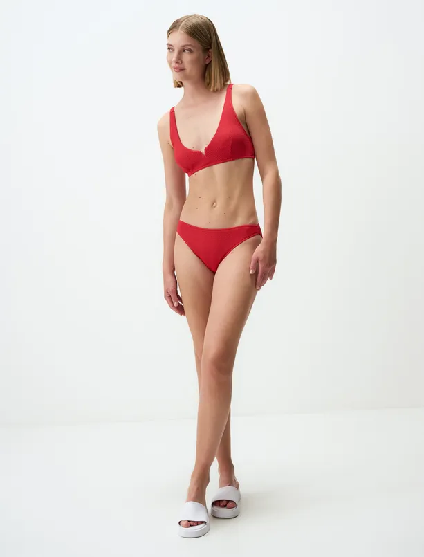 Bayan Kırmızı Basic Dokulu Bikini Alt