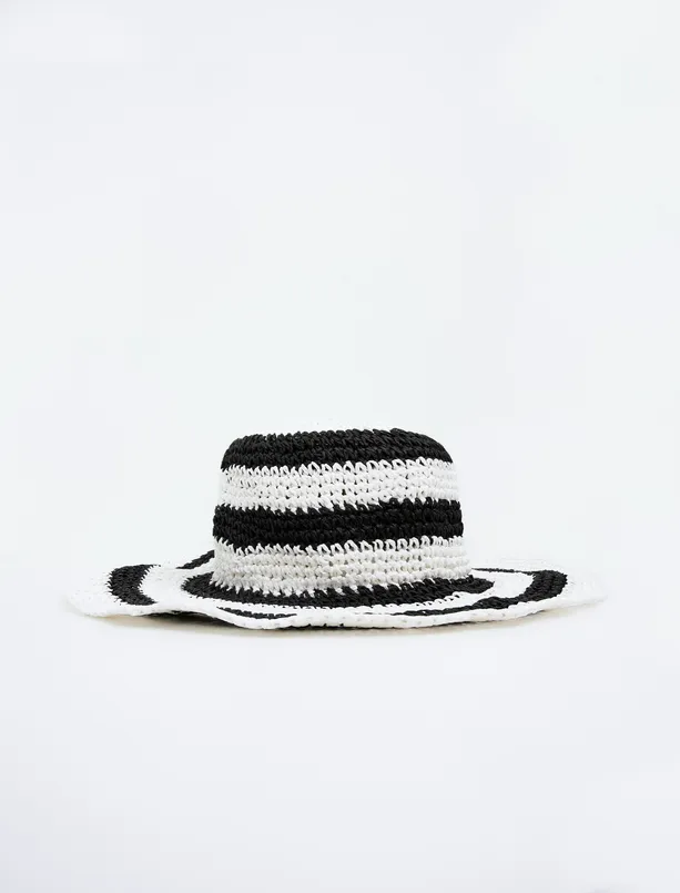 Bayan Karışık Çizgili Yazlık Hasır Şapka