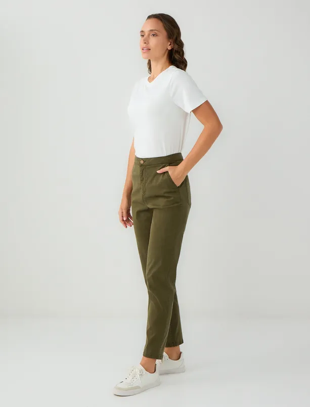 Bayan Haki Normal Bel Normal Paça Gabardin Pantolon