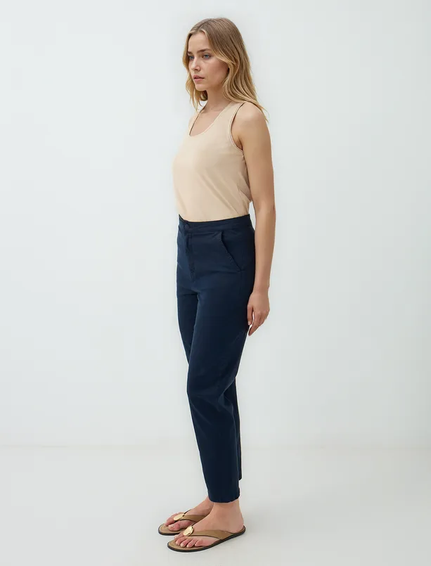 Women Dark Blue Regular Waist Regular Leg Gabardine Pants
