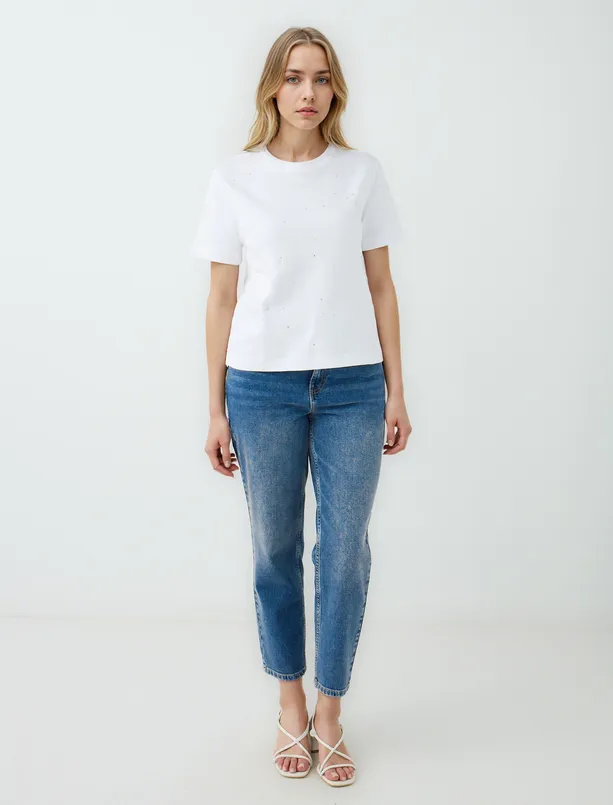 Women White 100% Cotton Short Sleeve Basic Knitted T-Shirt