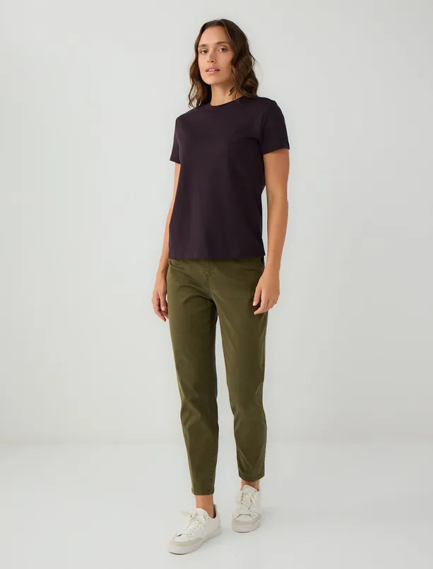 Women Brown Crew Neck Basic Short Sleeve T-Shirt