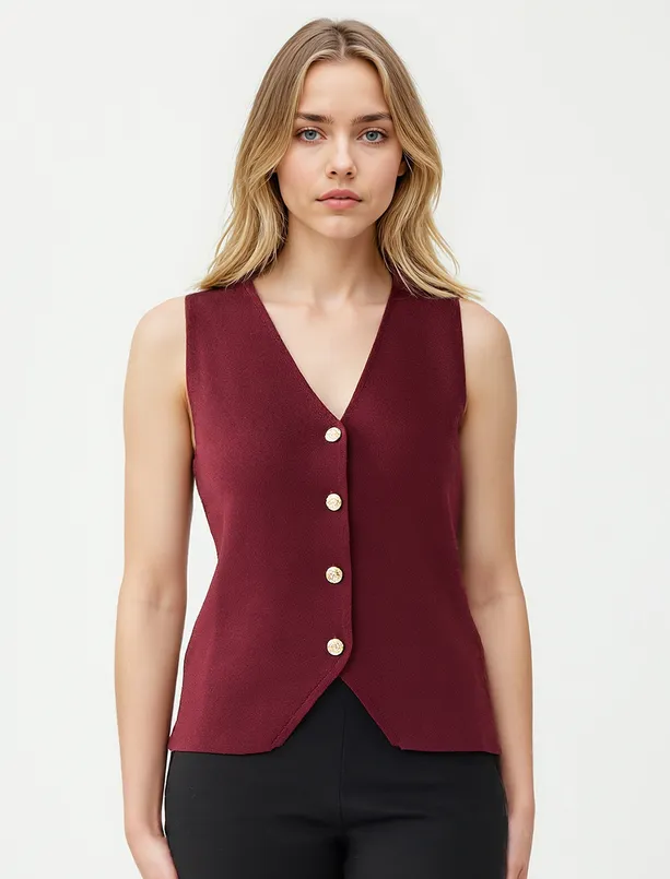 Women  Narrow Cut Shiny Button Detailed Sweater Vest
