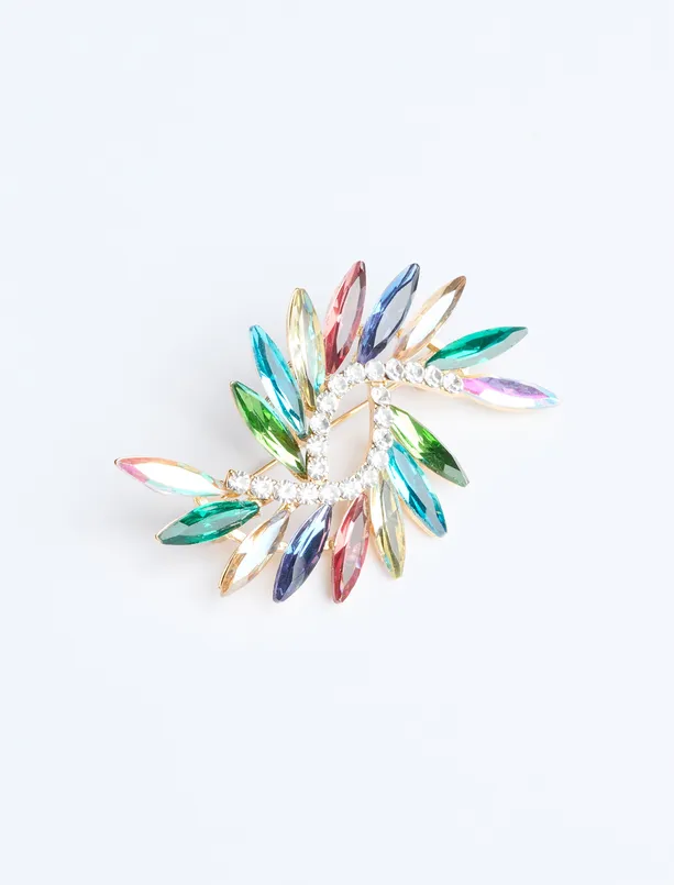 Women Blue Colorful Leaf Figured Brooch