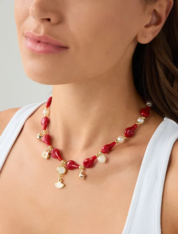 Bayan  Çoklu Charm Detaylı Ayarlanabilir Kolye