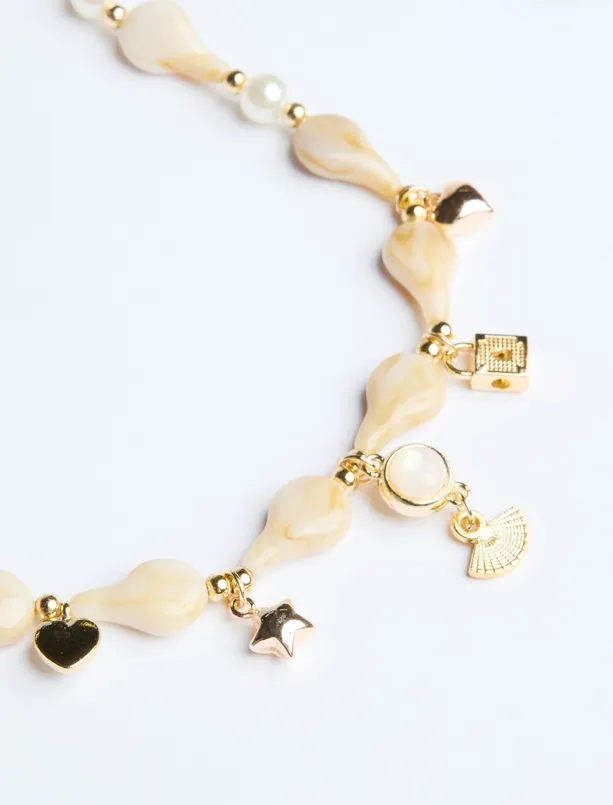 Women Ecru Adjustable Necklace with Multiple Charm Details