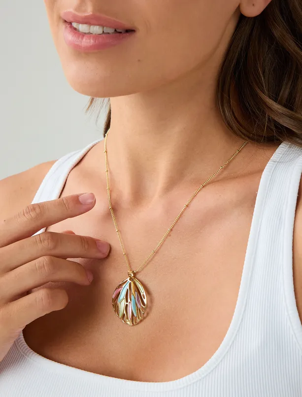 Women  Enamel Detailed Oval Figured Adjustable Necklace