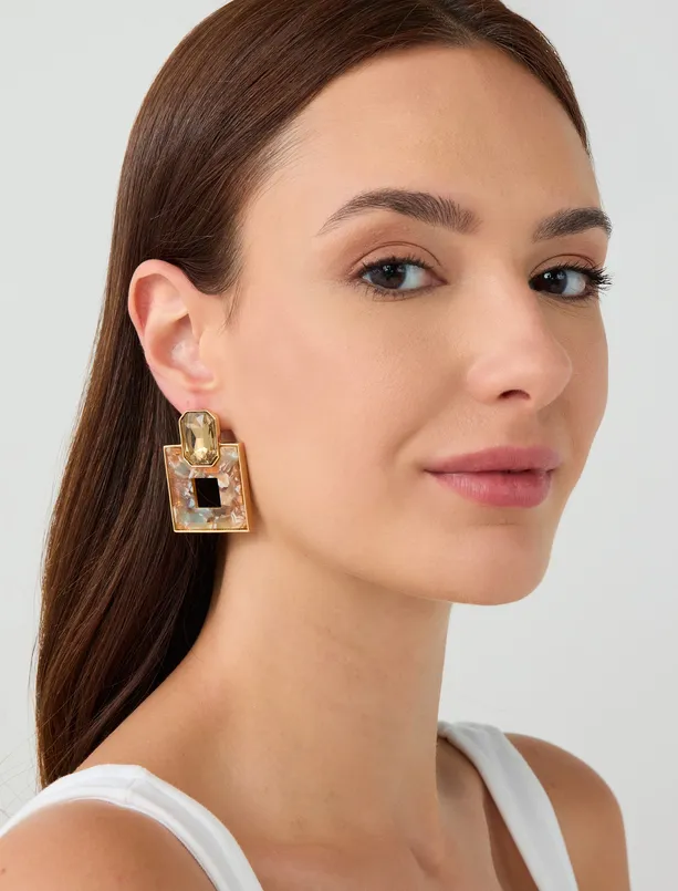 Women  Square Figured Polished Stone Detailed Earrings