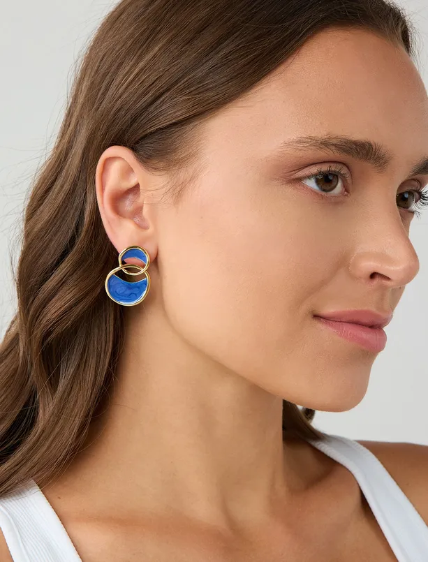 Women  Enamel Detailed Two Hoop Earrings