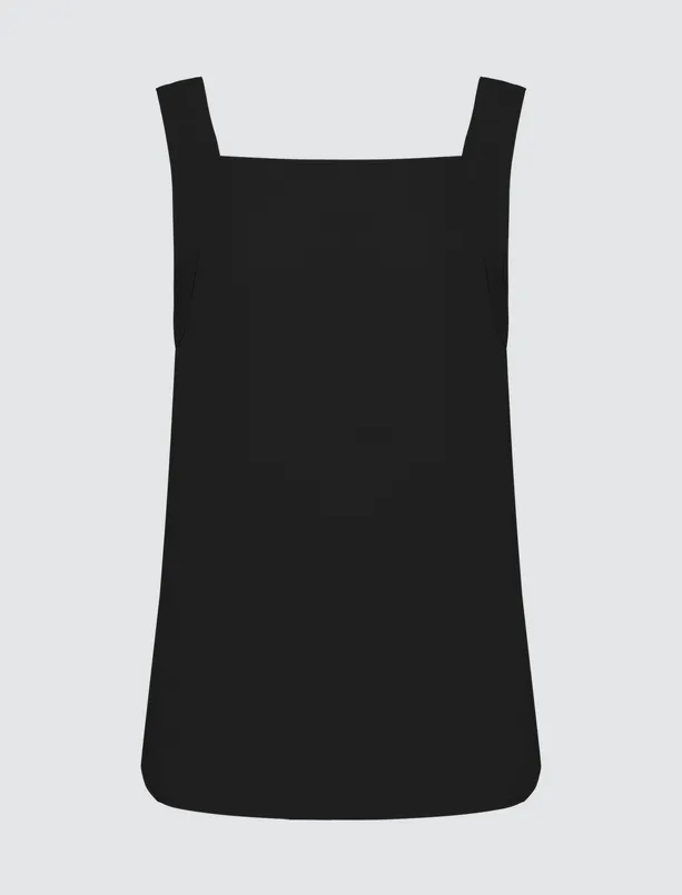 Women Black Relaxed Fit Square Neck Sleeveless Linen Blouse