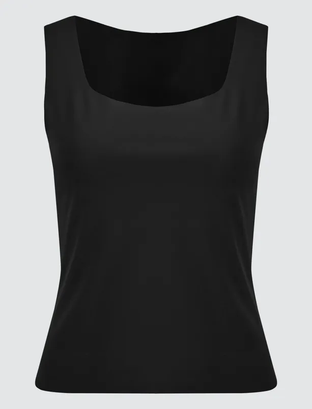 Women Black U Neck Slim Fit Sleeveless Knitted Tank Top