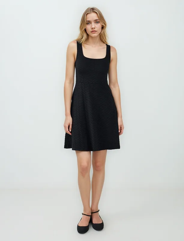 Women Black Slim Fitted Square Neck Strappy Mini Dress