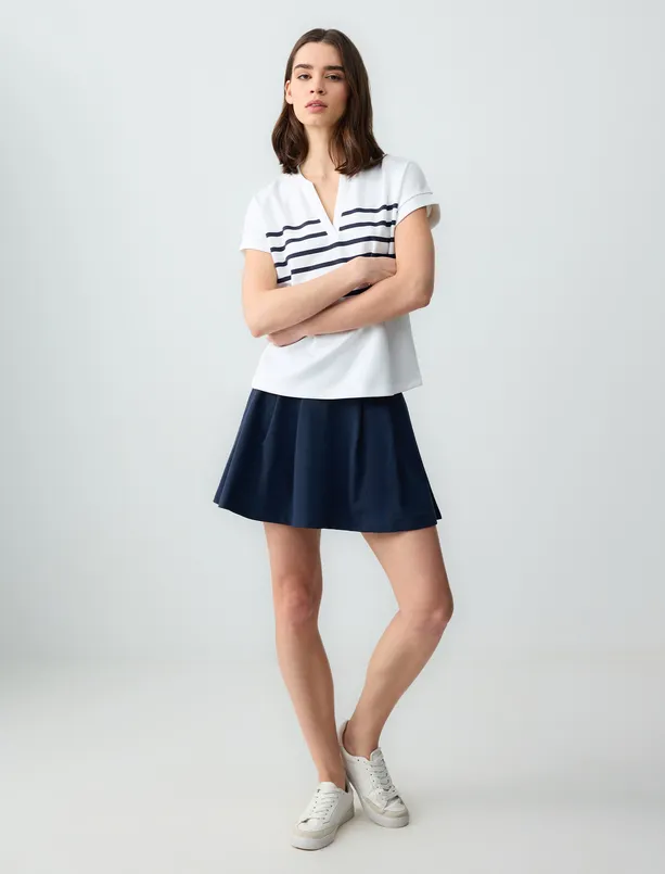 Women Dark Blue Relaxed Fit Regular Waist Mini Shorts Skirt