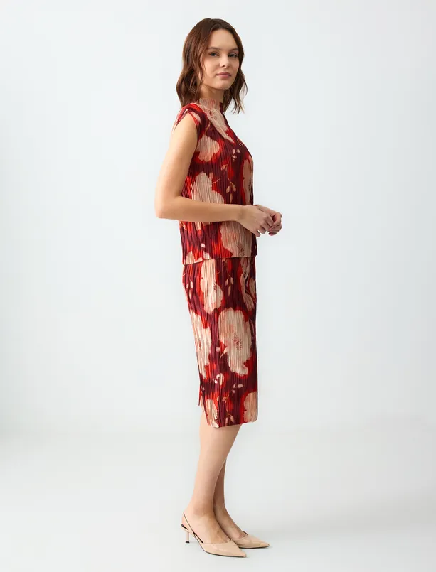 Women Patterned Regular Waist Floral Patterned Knitted Midi Skirt
