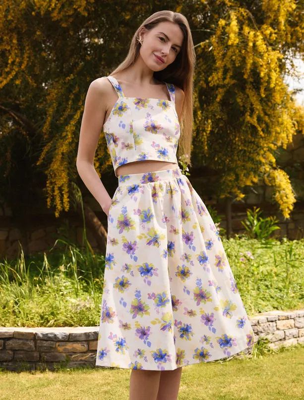 Women  Relaxed Fit Regular Waist Floral Patterned Knitted Skirt
