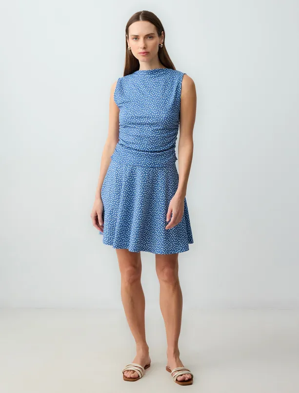 Women Blue Relaxed Fit Regular Waist Polka Dot Knitted Midi Skirt