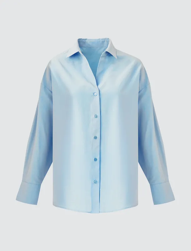 Women Blue Relaxed Fit Long Sleeve Woven Shirt