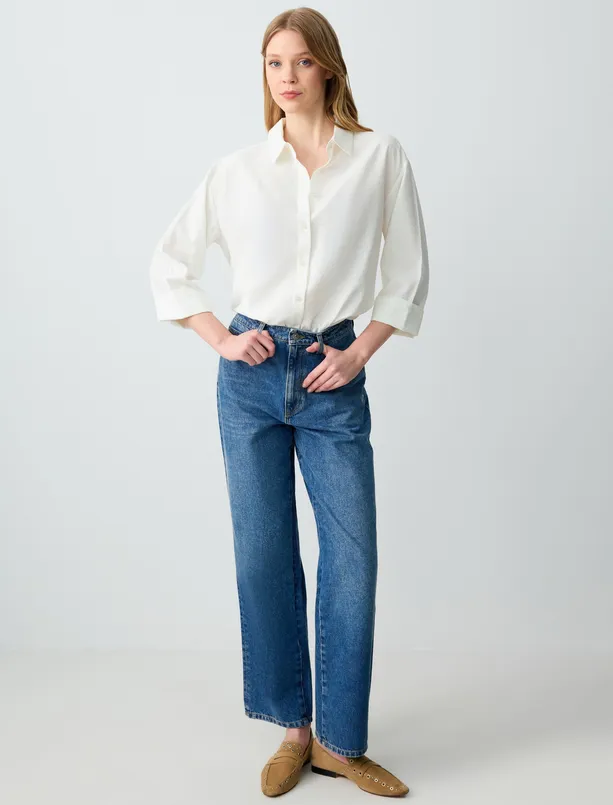 Women Ecru Relaxed Fit Trouser Sleeve Long Woven Shirt