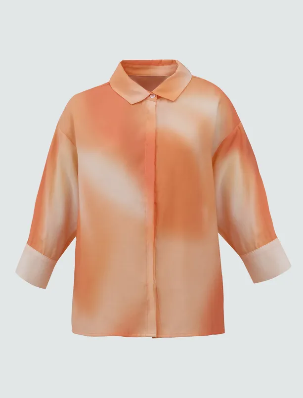 Women  Straight Cut Trouser Sleeve Color Transition Modal Woven Shirt
