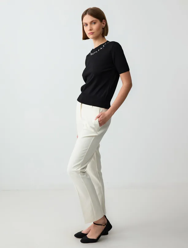 Women White Regular Waist Regular Leg Gabardine Woven Pants