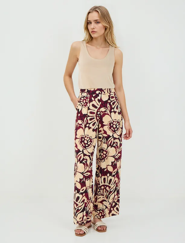 Women  Regular Waist Wide Leg Patterned Woven Pants