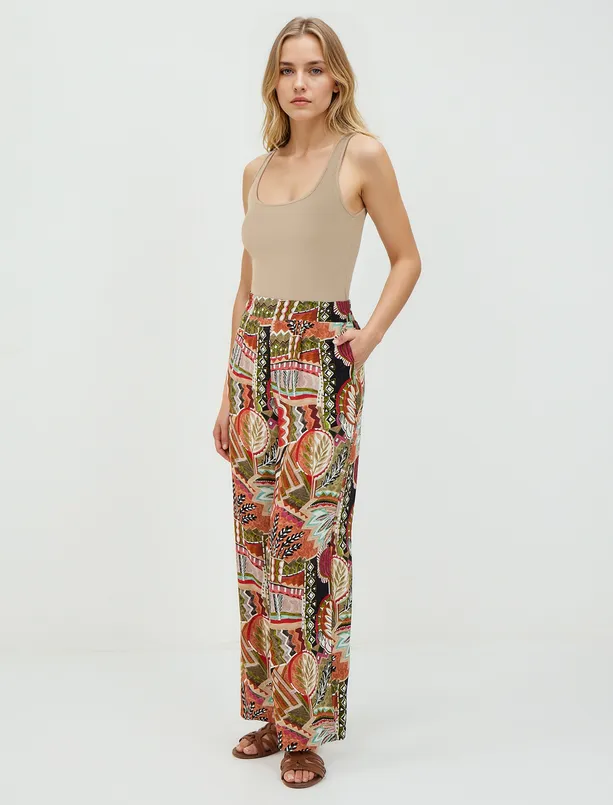Women  Regular Waist Wide Leg Patterned Woven Pants