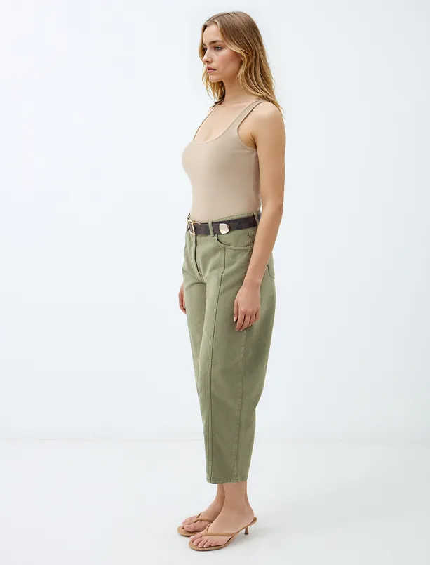 Women Haki 100% Cotton Normal Waist Regular Leg Denim Pants