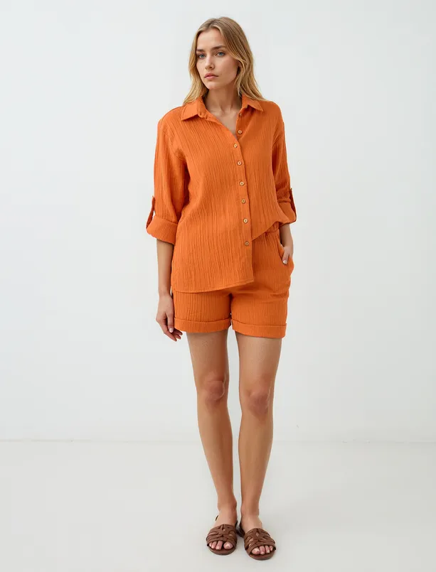 Women Orange Straight Cut Regular Leg Shorts