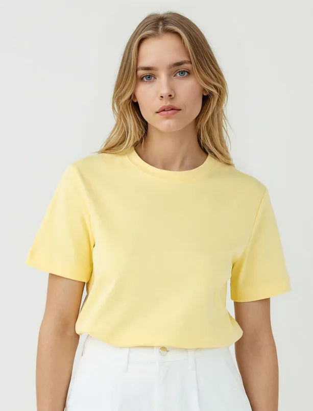 Women  100% Cotton Crew Neck Short Sleeve Knitted T-Shirt