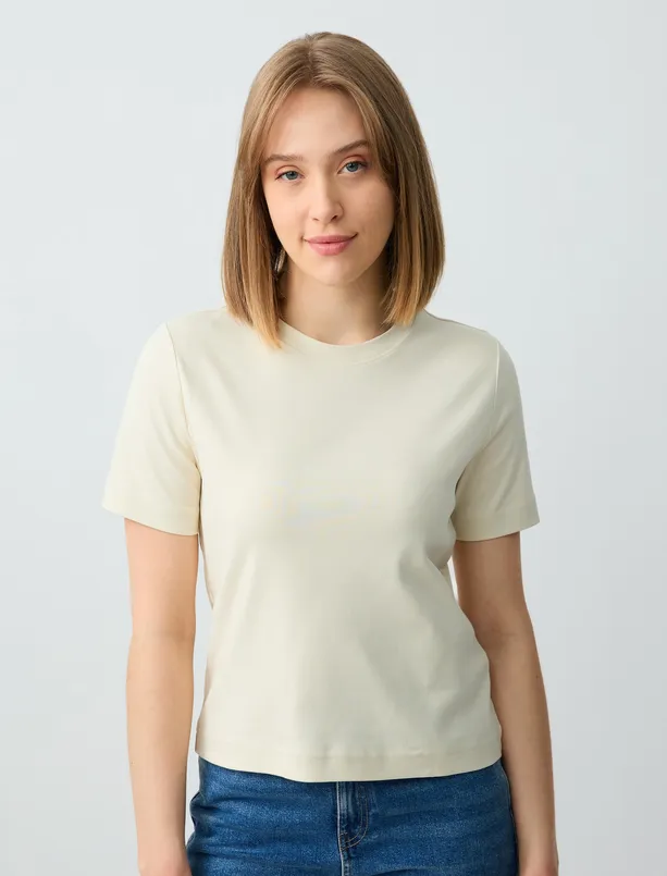 Women  Crew Neck Short Sleeve Cotton Knitted T-Shirt
