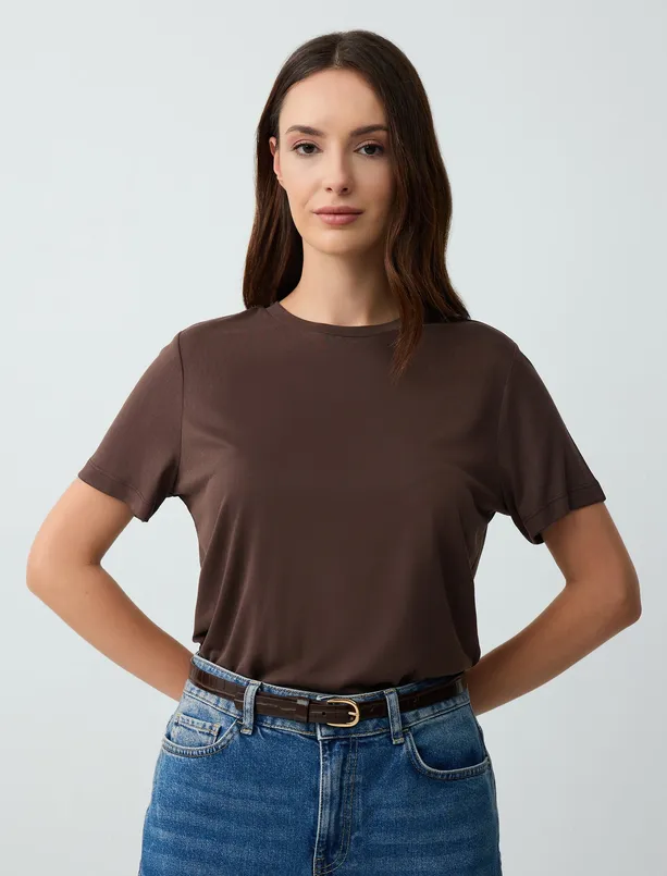 Women  Crew Neck Short Sleeve Knitted Modal T-Shirt