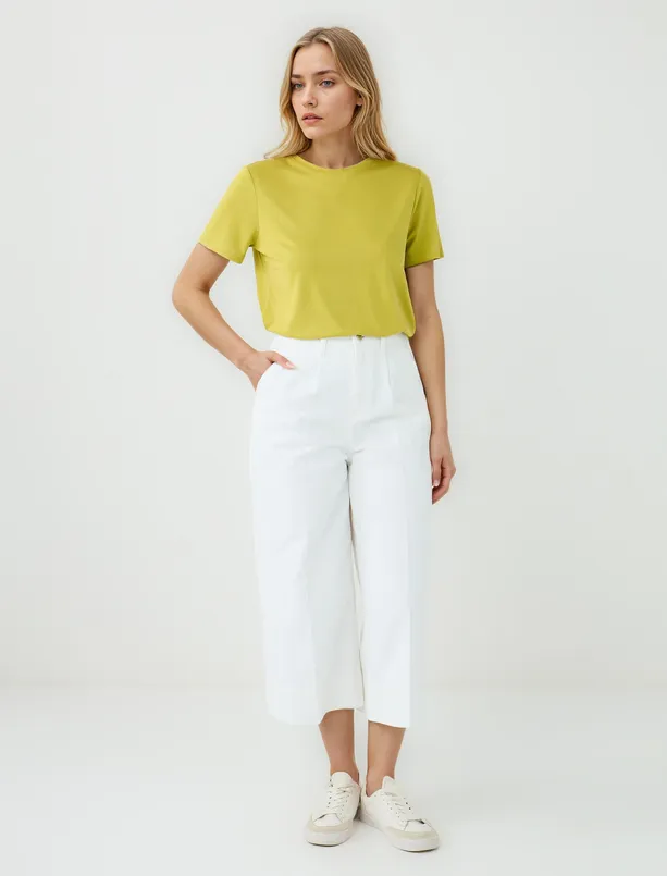 Women Green Crew Neck Short Sleeve Knitted Modal T-Shirt