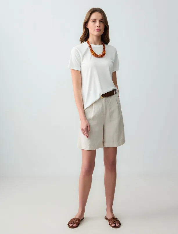 Women White Crew Neck Short Sleeve Knitted Modal T-Shirt