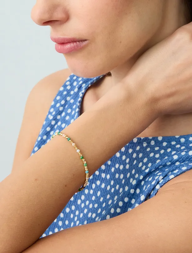 Women Yellow Mini Bead Detailed Adjustable Bracelet