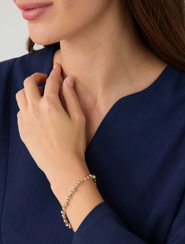 Women Mixed Metal Ball Figured Adjustable Bracelet