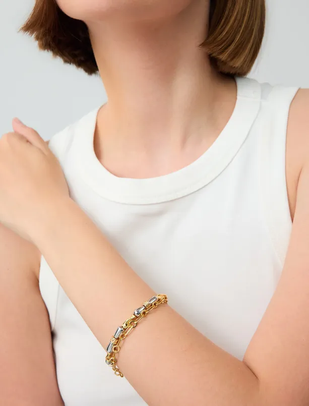 Women Yellow Shiny Double Chain Bracelet