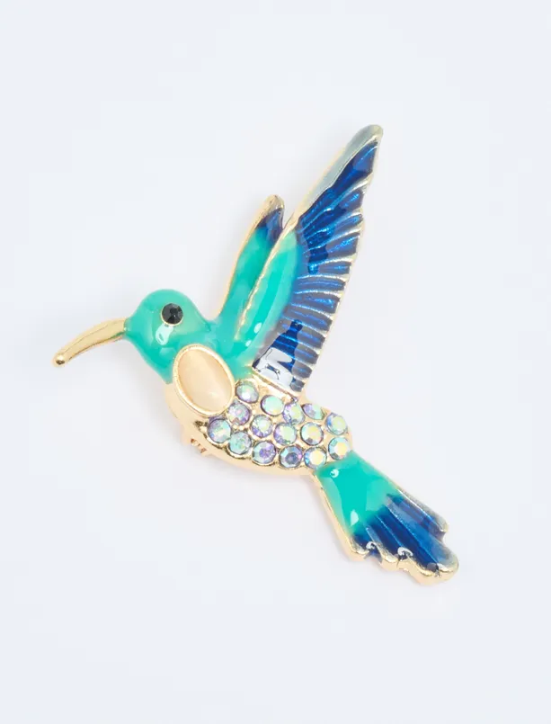 Women Blue Woodpecker Figured Brooch with Shiny Stone