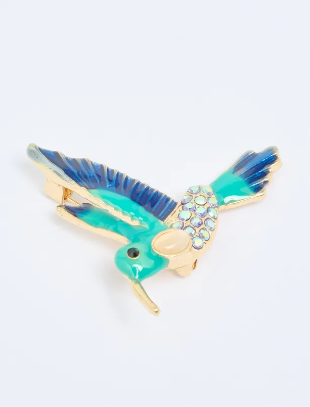 Women Blue Woodpecker Figured Brooch with Shiny Stone