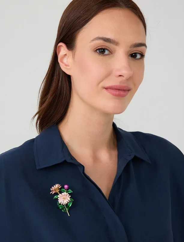 Women Mixed Colorful Brooch with Flower Figures