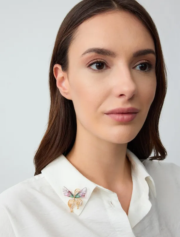Women Yellow Butterfly Figured Modern Brooch