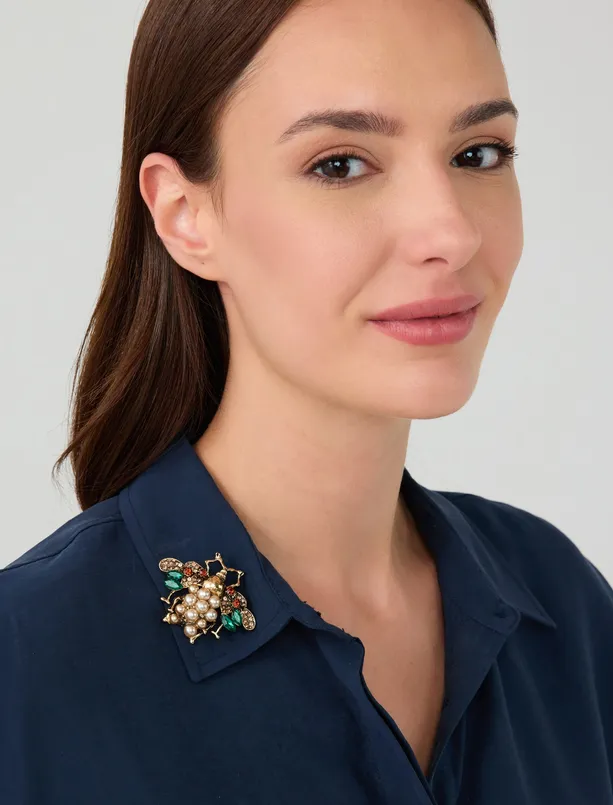 Women Mixed Butterfly Figured Bright Stone Detailed Brooch