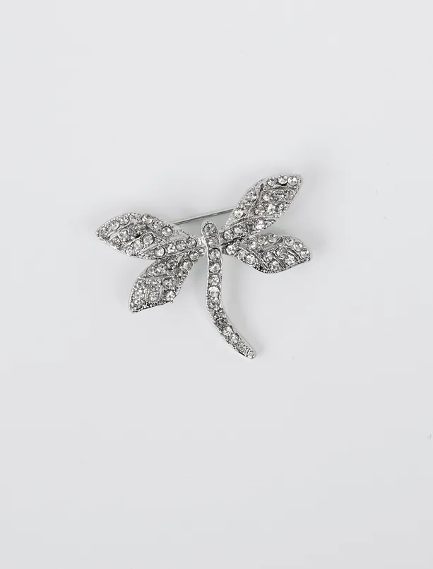 Women Grey Dragonfly Figured Brilliant Stone Brooch