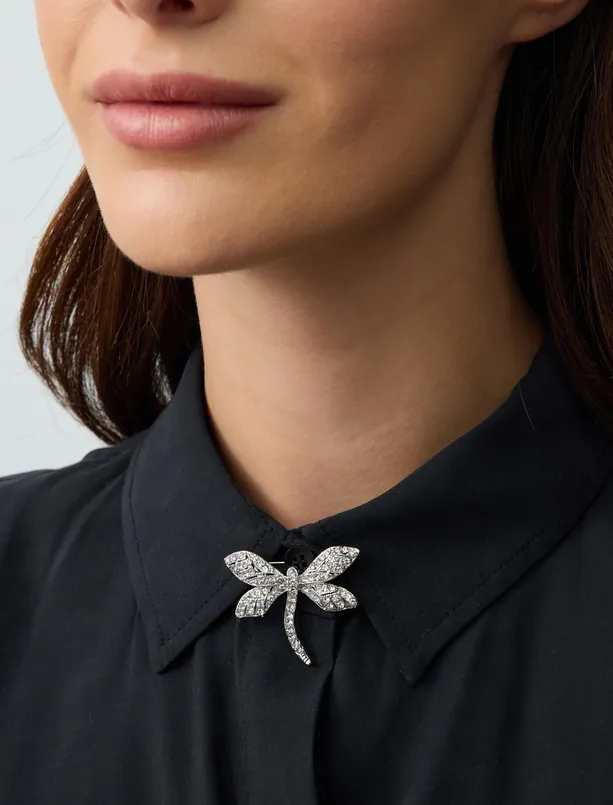 Women Grey Dragonfly Figured Brilliant Stone Brooch