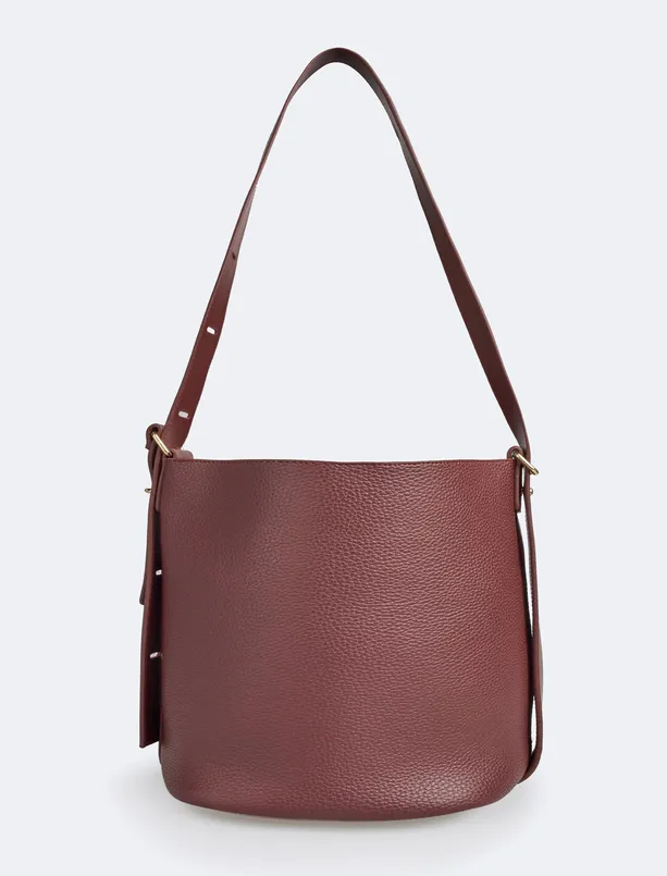 Women Claret Red Leather Bag with Logo Detailed Strap