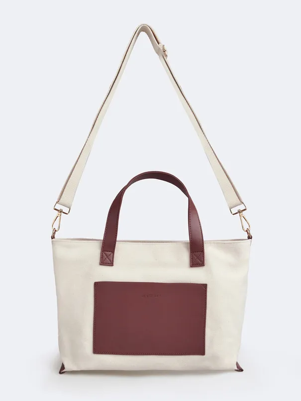 Women  Leather Detailed Canvas Bag with Strap