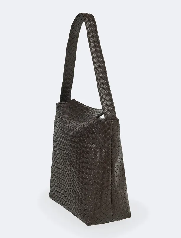 Women Brown Braid Patterned Leather Look Bag