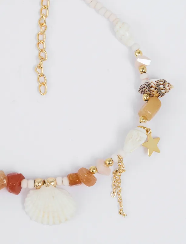Women White Sea Shell Detailed Anklet with Tassels