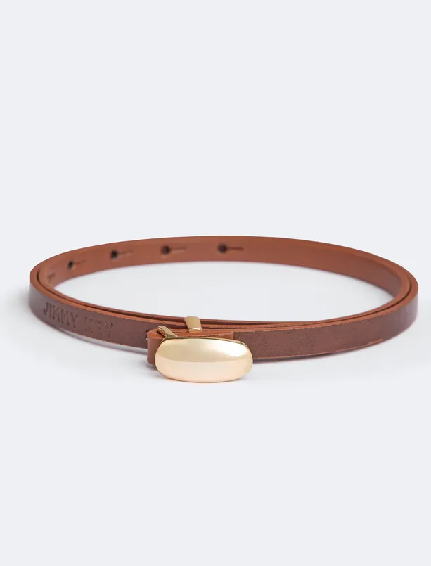 Women Camel Feather Logo Detailed Belt with Shiny Buckle